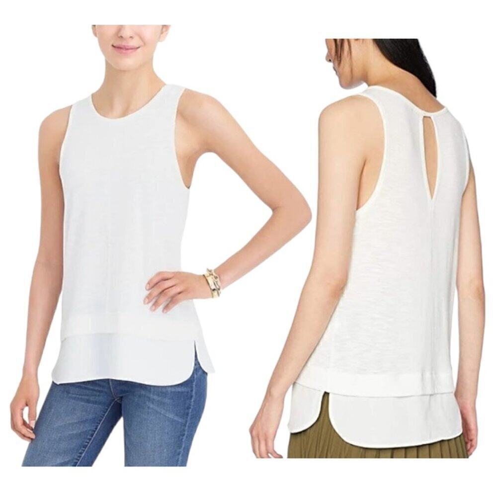 J. Crew Factory White Sleeveless Round Neck Drapey Silky Hem Tank Top Size S